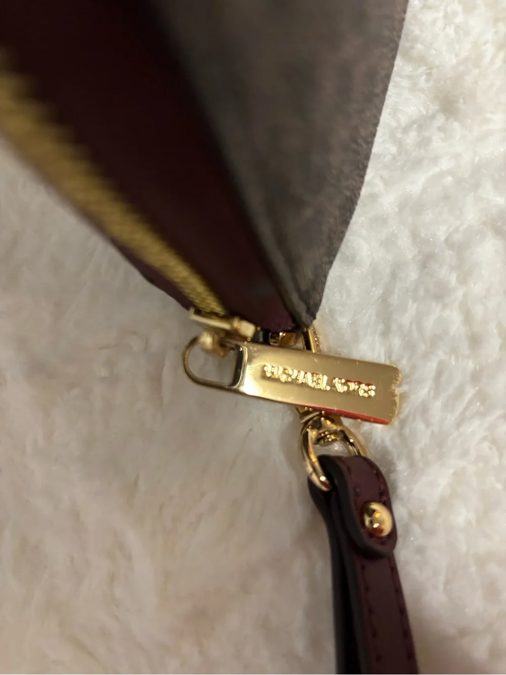Michael Kors Brown Burgundy MK Signature Wristlet Clutch